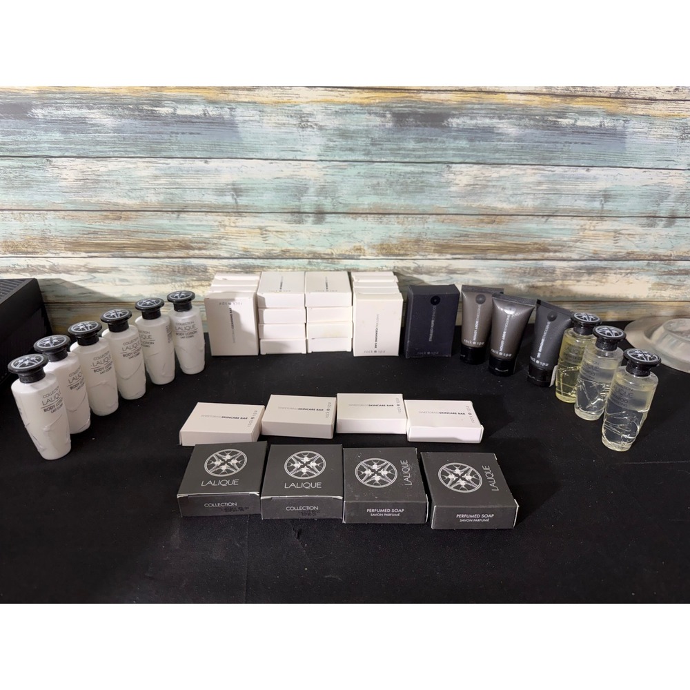 Lalique Hard Rock Spa Hotel Amenity Lot Travel Size Soap Lotion Shampoo‎ 30+ Pcs